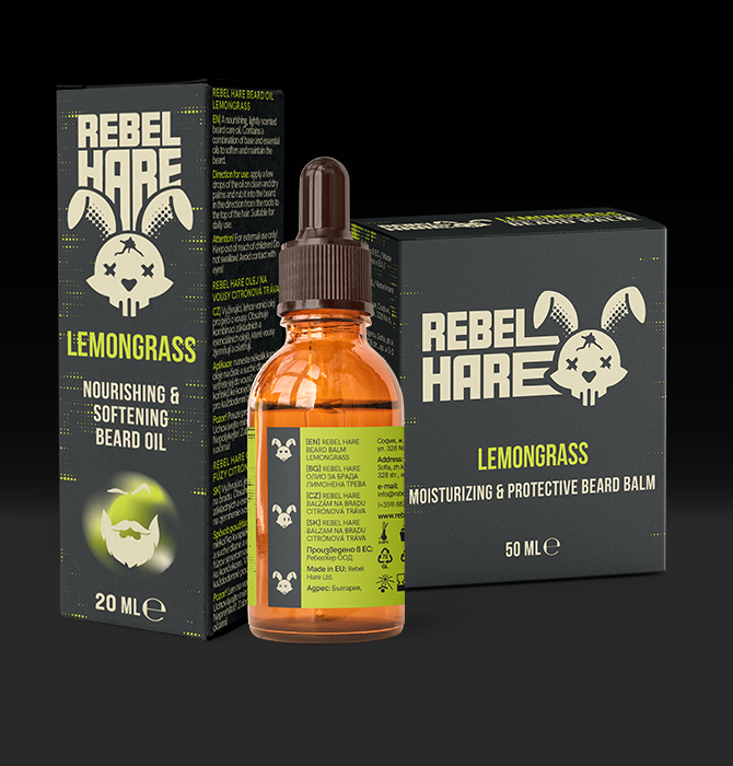 Rebel Hare Lemongrass beard care series featuring oil and balm