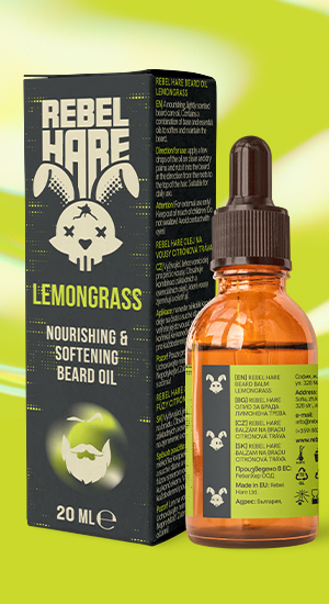 Rebel Hare Lemongrass Beard Oil bottle with natural citrus blend
