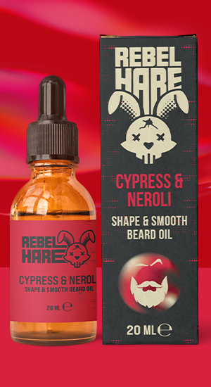 Rebel Hare Cypress & Neroli Beard Oil bottle with organic ingredients